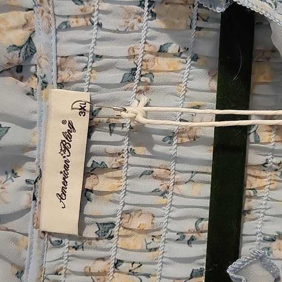 American Bling Blue Floral Lightweight Peplum Blouse 3X NWT - Picture 9 of 12